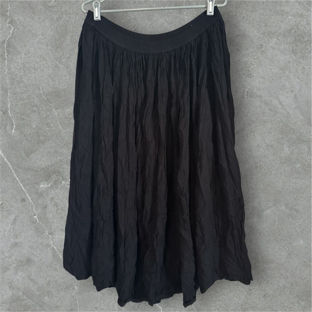 90s Black Tiered Broom Skirt Womens Large Elastic Waist Gypsy Witchy Flowy Midi